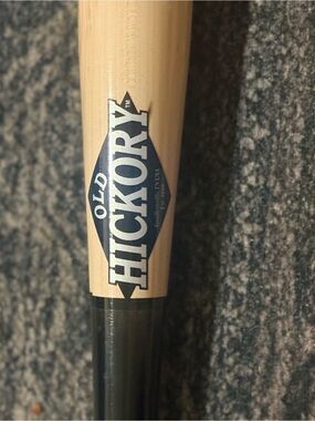 Hickory Manor House Natural Wood and Black Handle Bat with White Logo